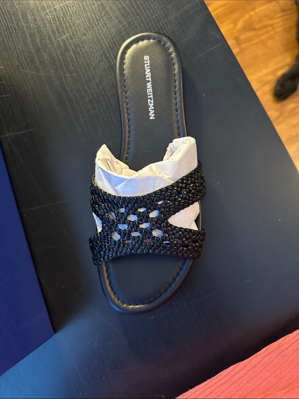 Stuart Weitzman Black Braided Leather Slide